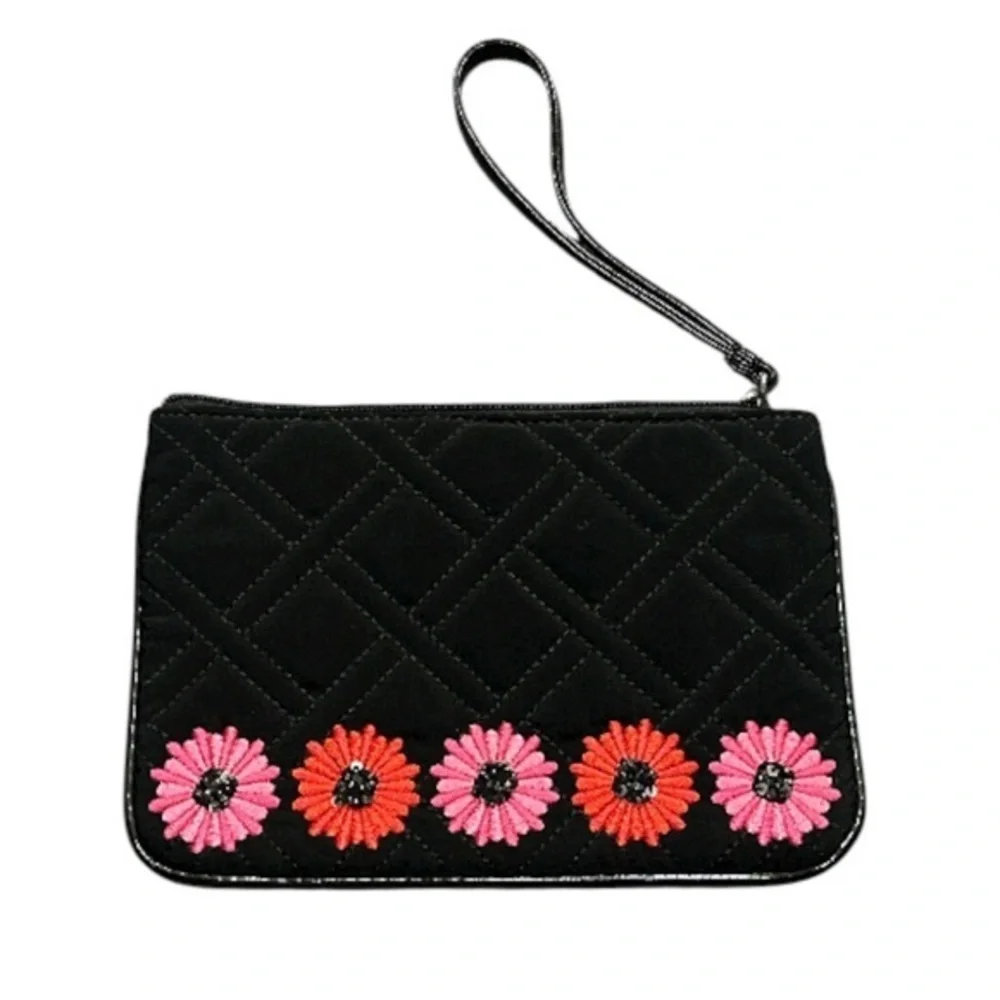 Vera Bradley NWOT Floral Embroidered Black Clutch Wristlet